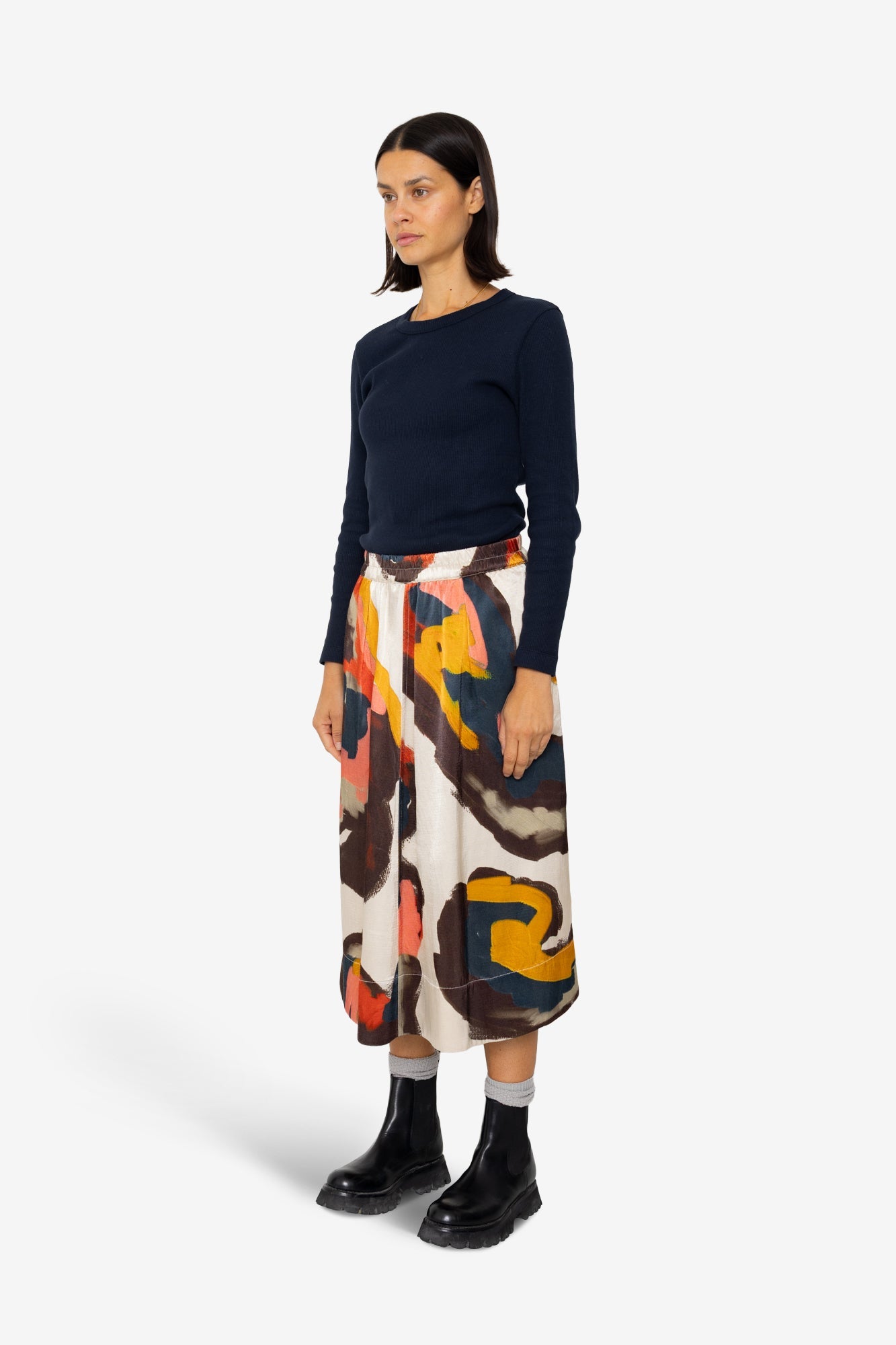 Full Seam Skirt - Impasto Print Satin