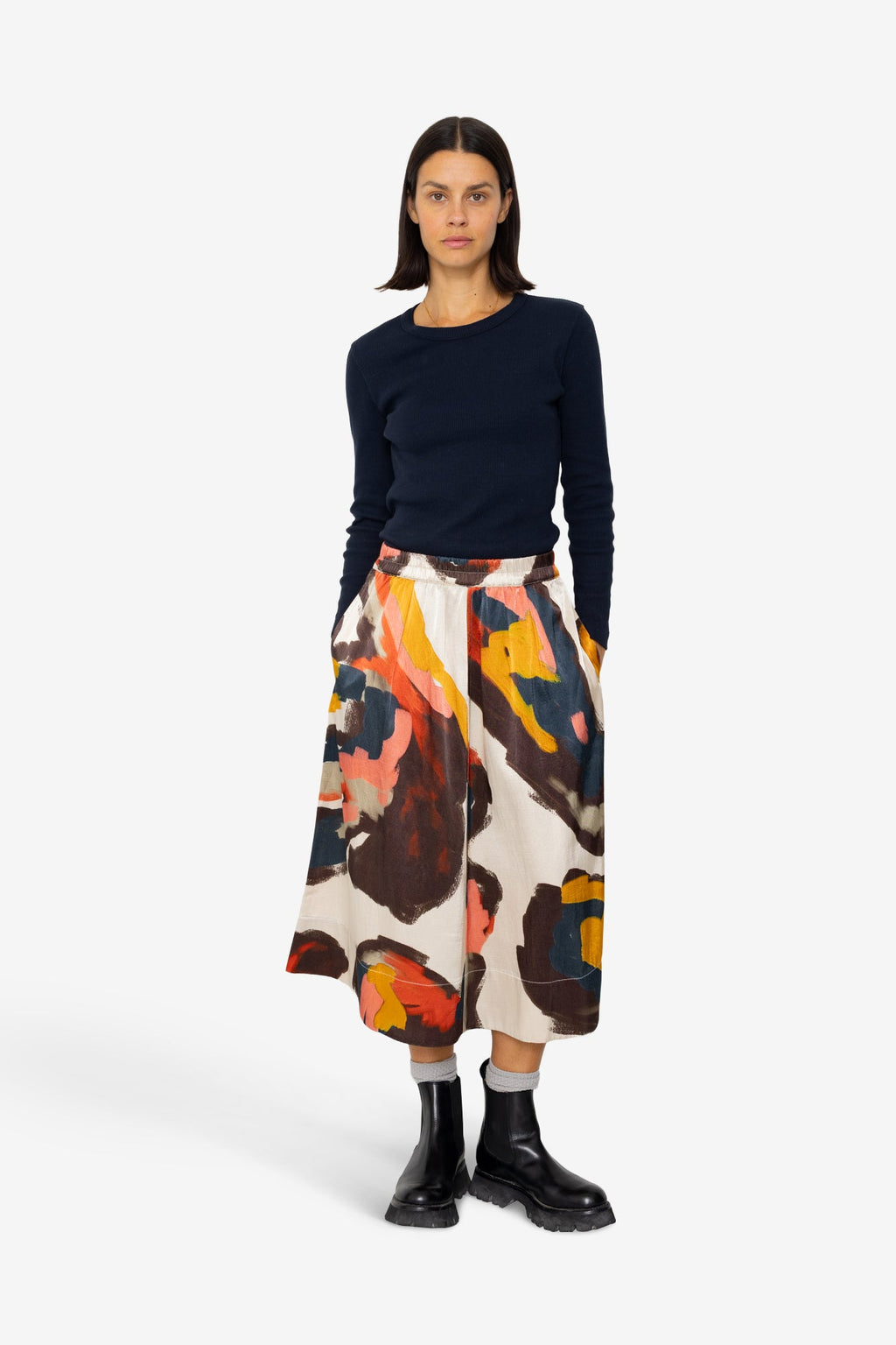 Full Seam Skirt - Impasto Print Satin