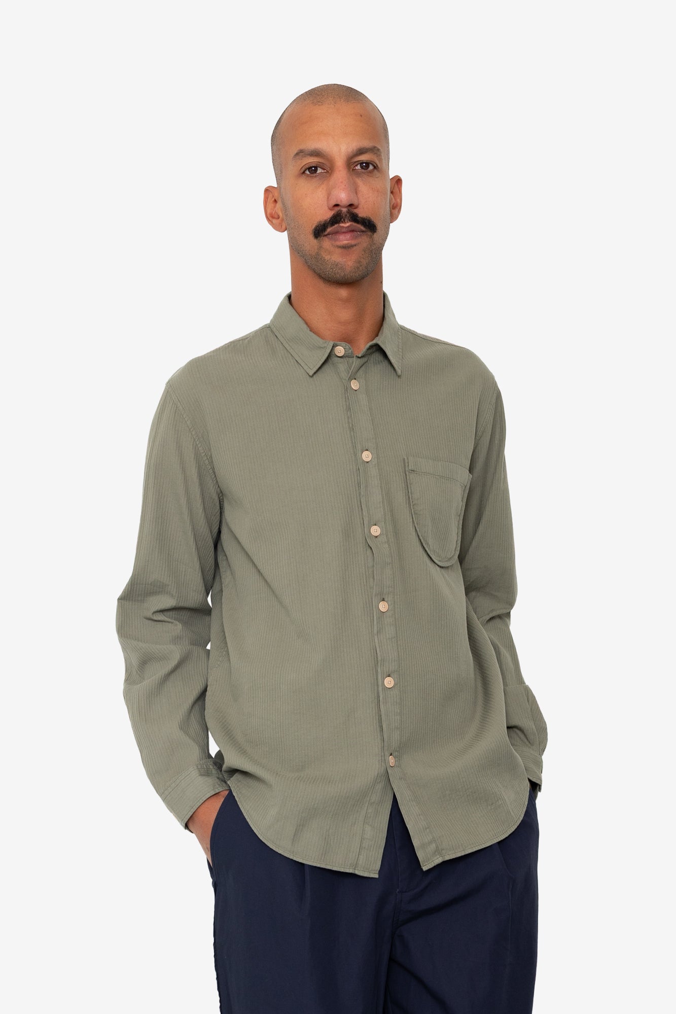 Herringbone Curve Shirt - Olive