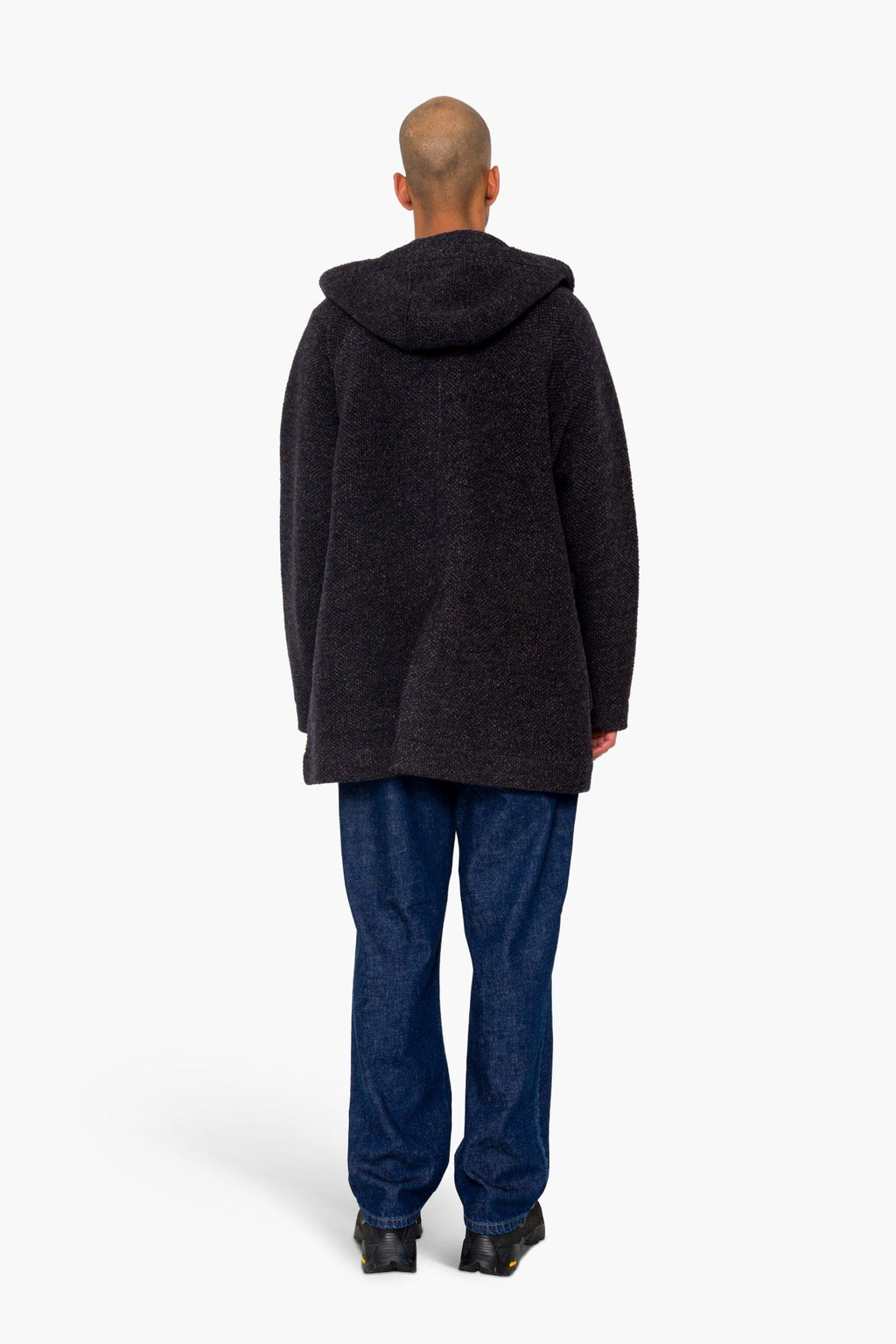 Hooded Car Coat - Navy Brown Texture