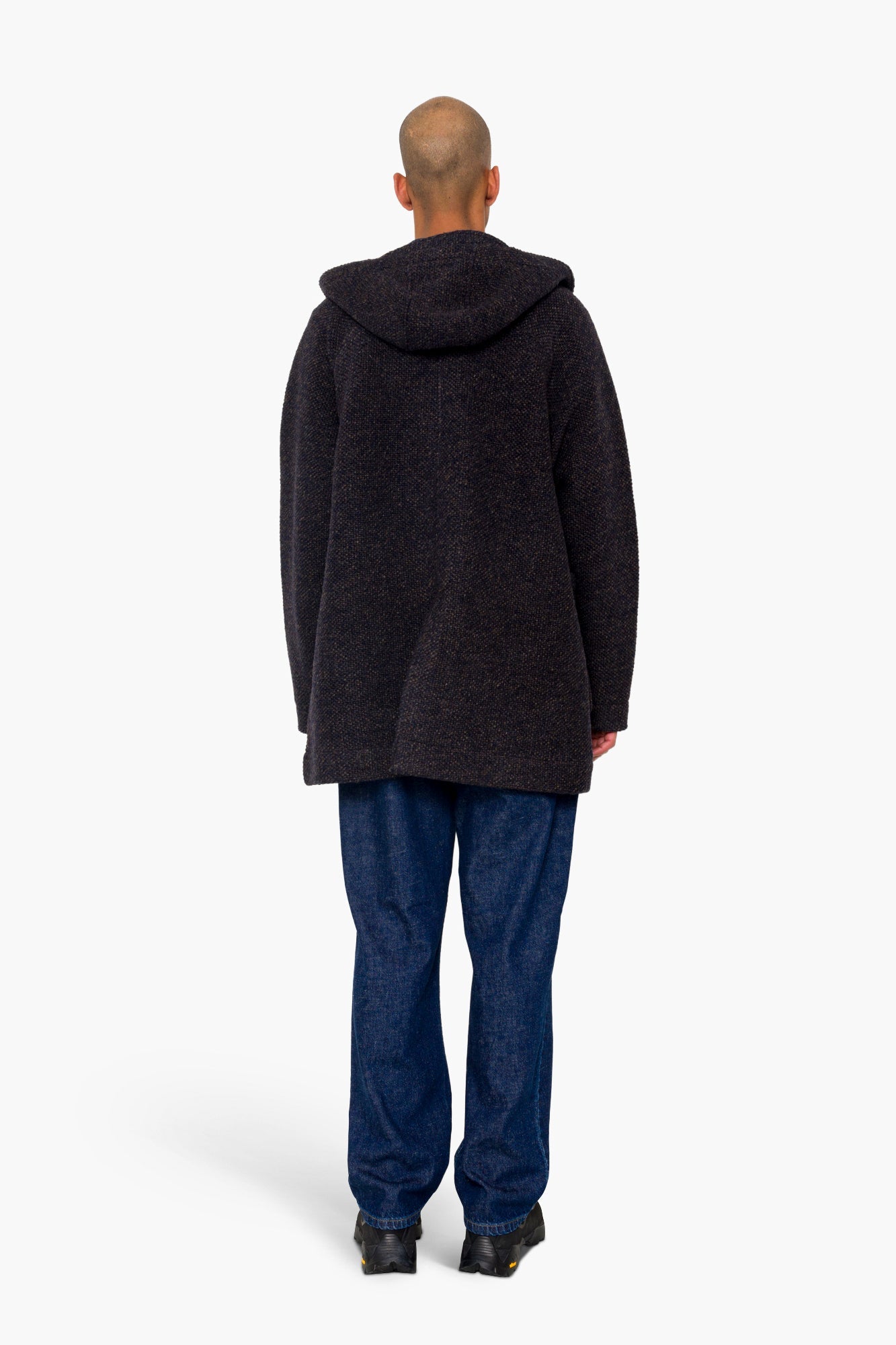 Hooded Car Coat - Navy Brown Texture