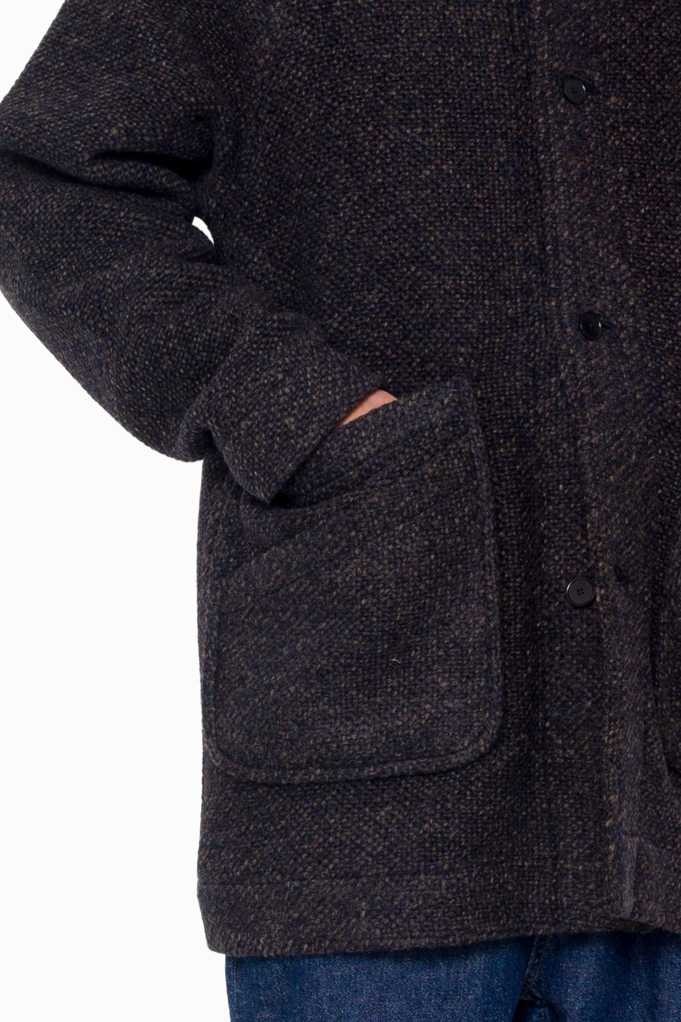 Hooded Car Coat - Navy Brown Texture