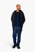 Hooded Car Coat - Navy Brown Texture