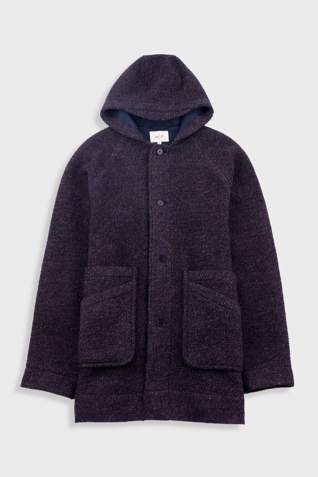 Hooded Car Coat - Navy Brown Texture