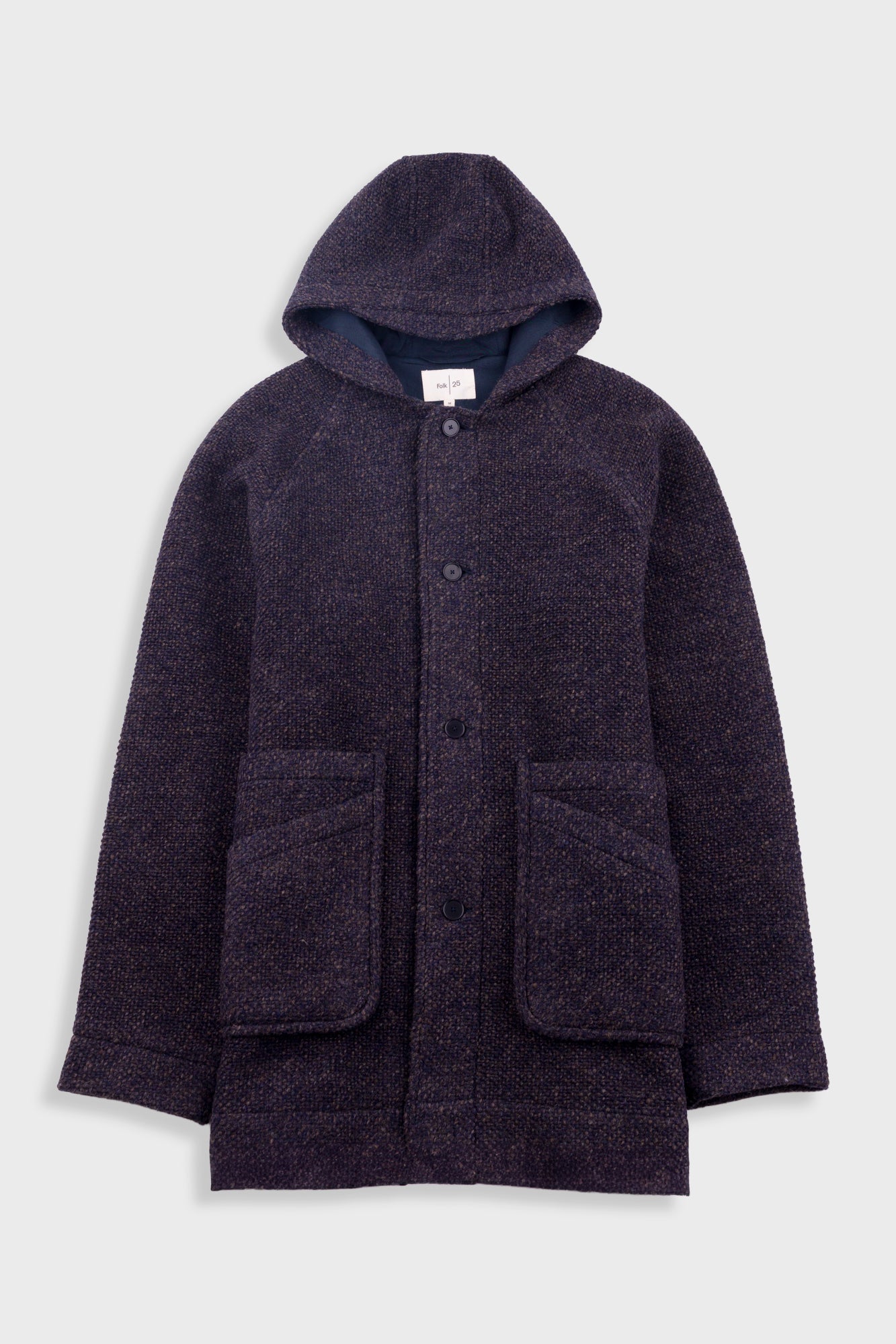 Hooded Car Coat - Navy Brown Texture