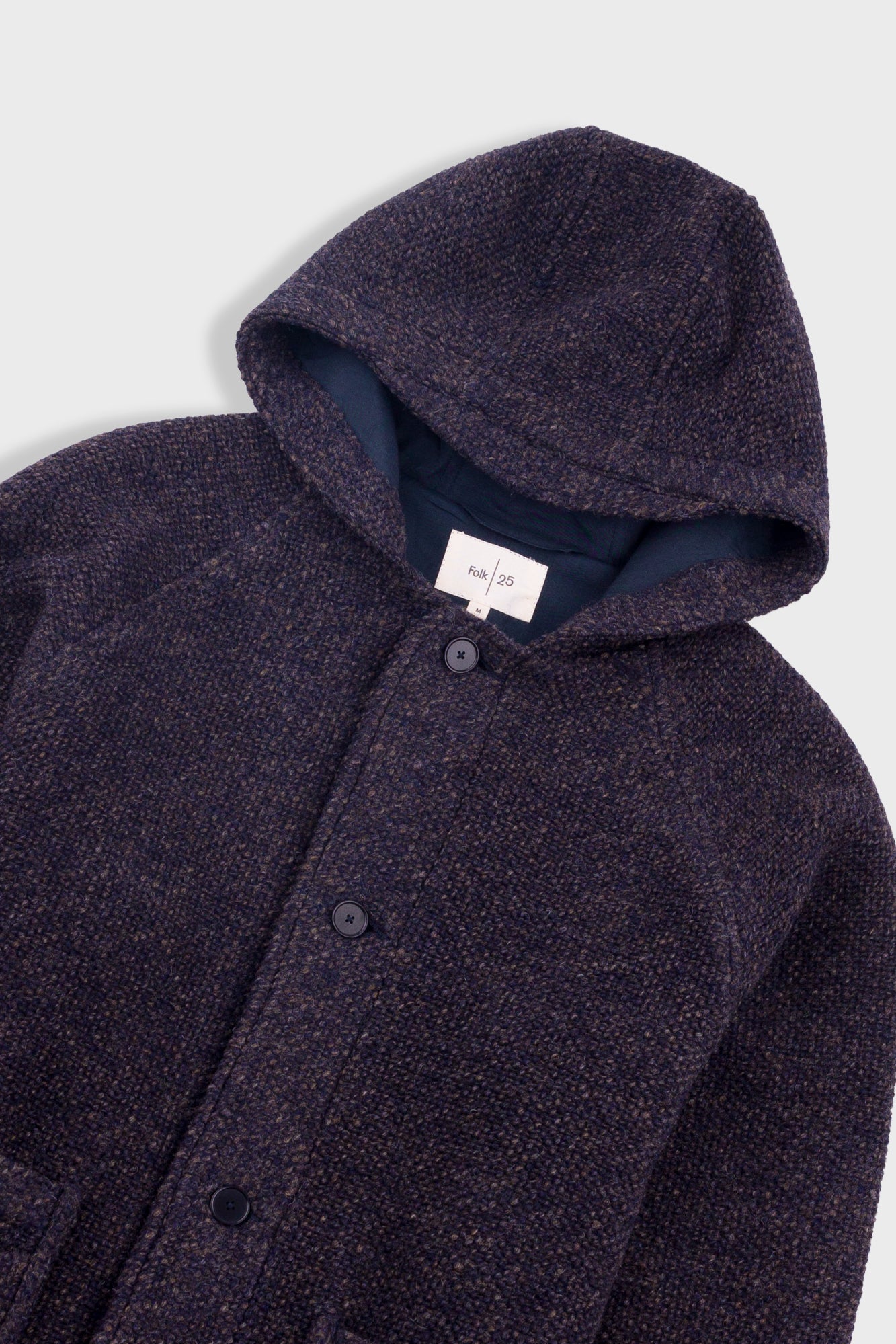 Hooded Car Coat - Navy Brown Texture