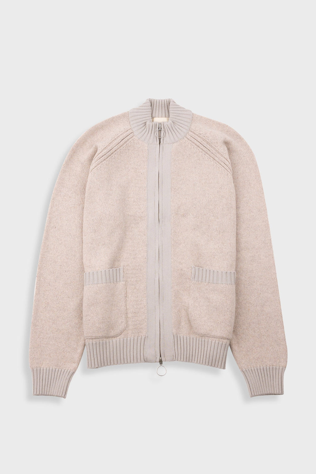 Knitted Zip Thru Bomber - Stone