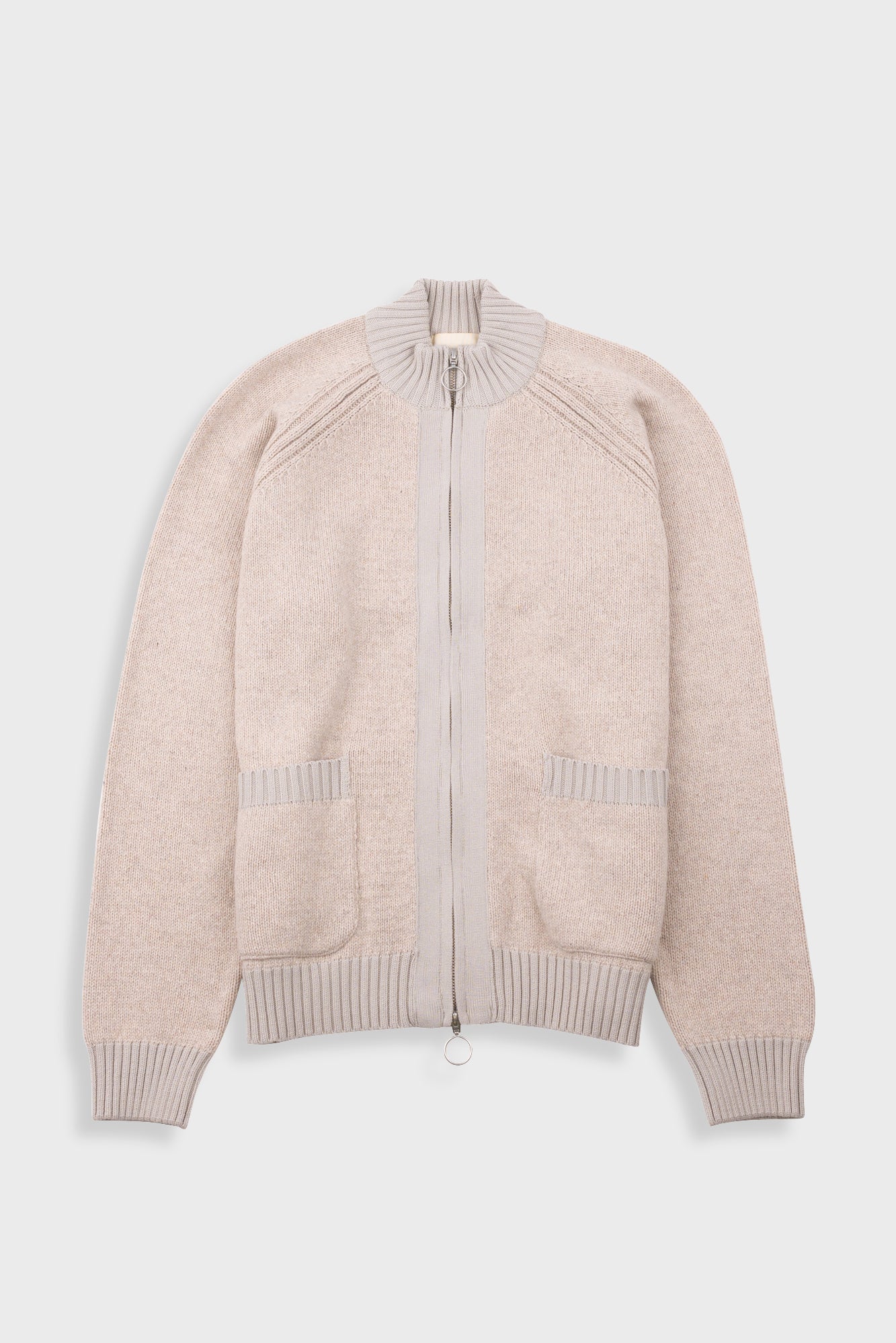 Knitted Zip Thru Bomber - Stone