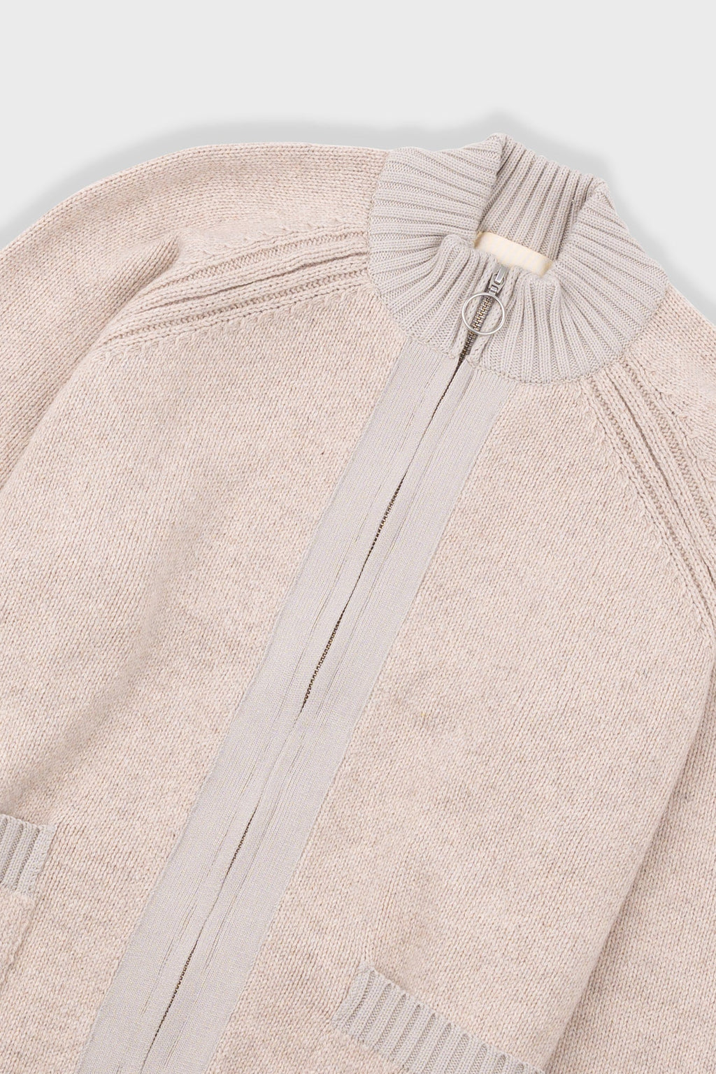Knitted Zip Thru Bomber - Stone