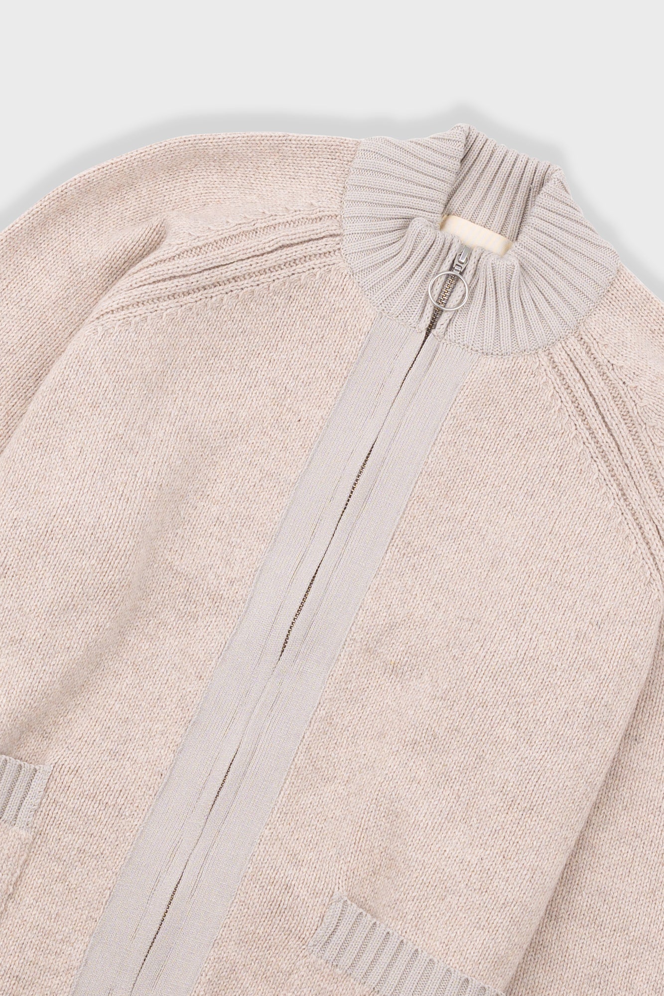 Knitted Zip Thru Bomber - Stone