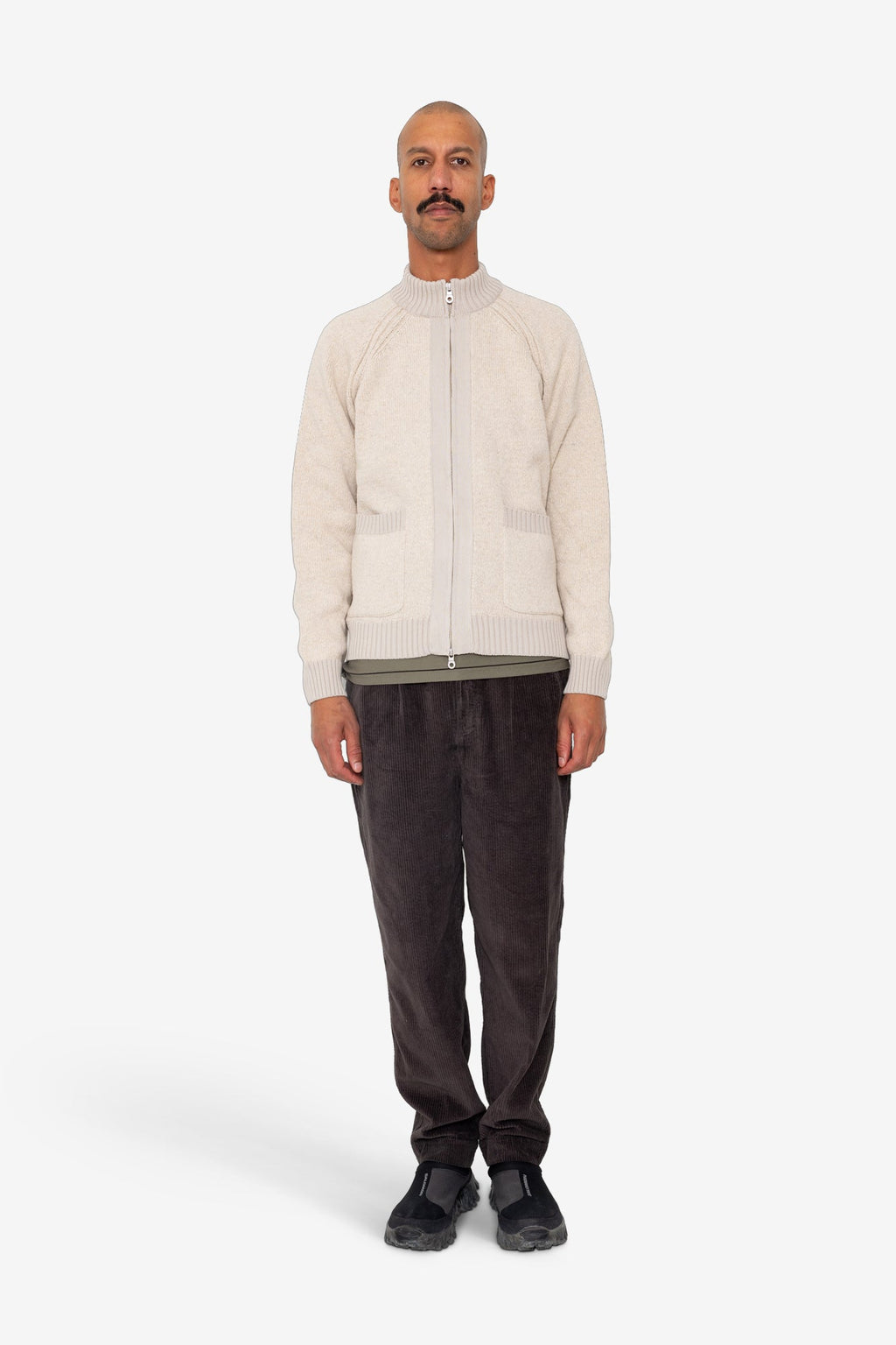 Knitted Zip Thru Bomber - Stone