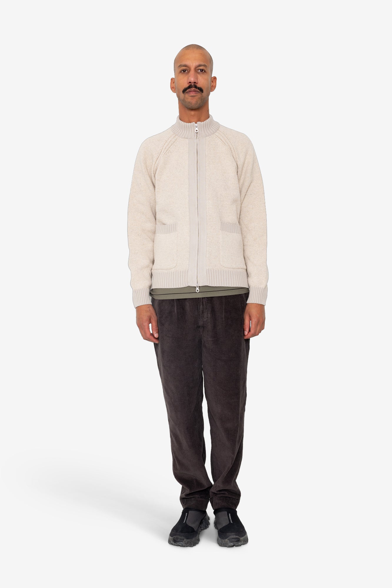 Knitted Zip Thru Bomber - Stone