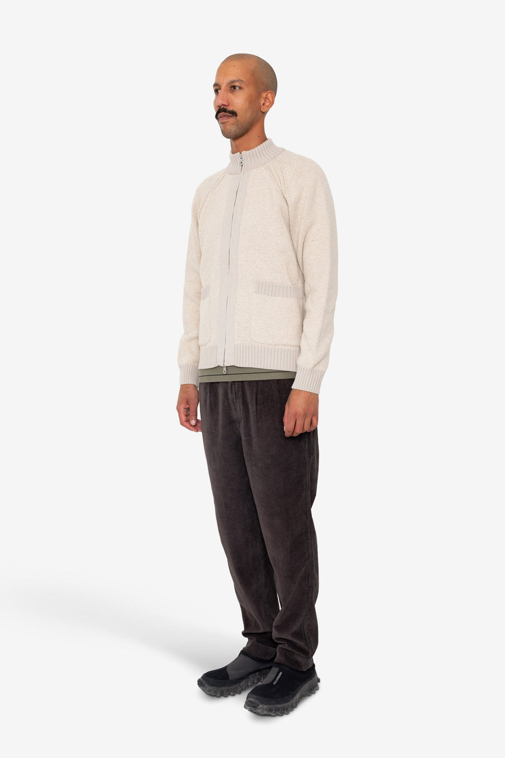 Knitted Zip Thru Bomber - Stone