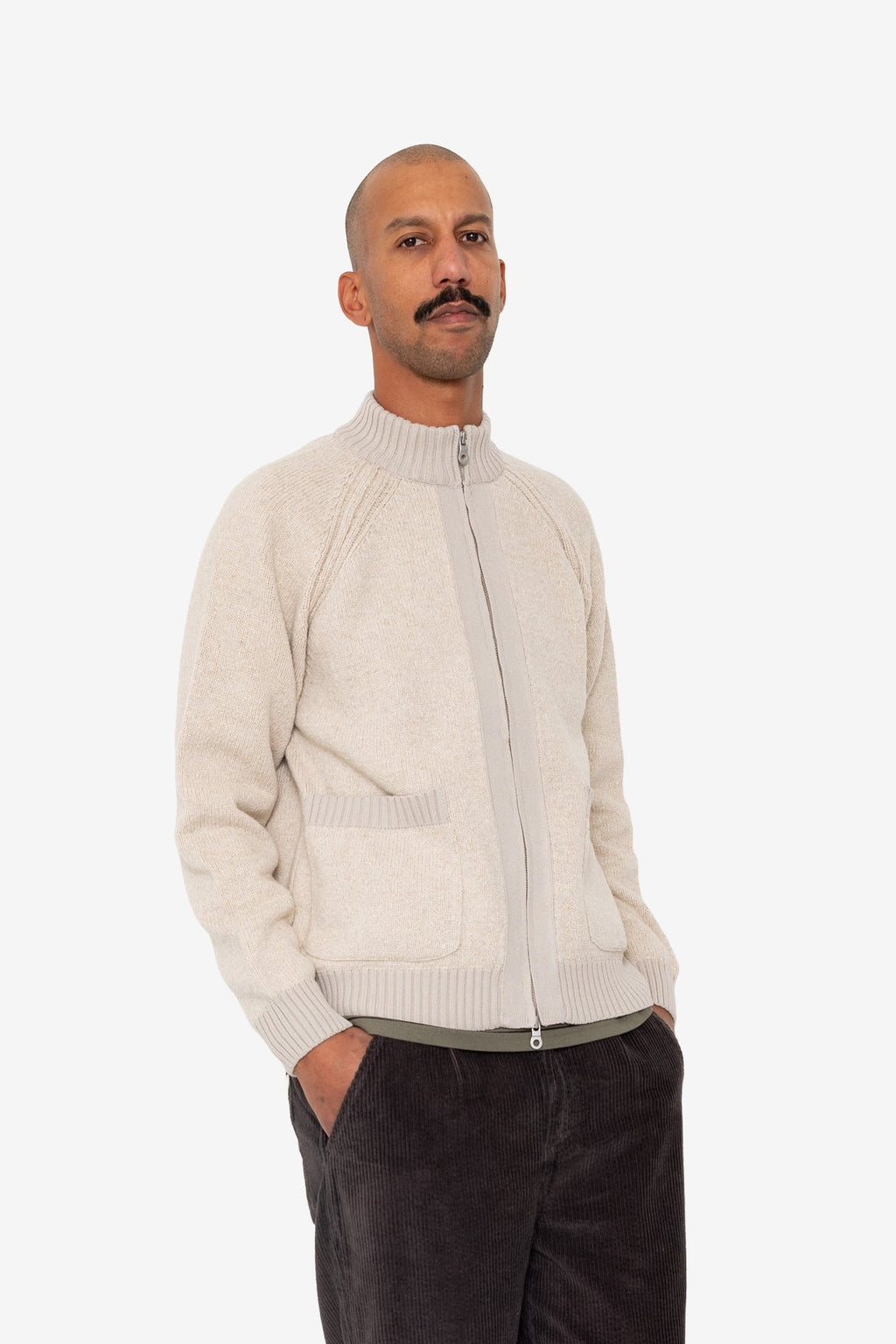 Knitted Zip Thru Bomber - Stone