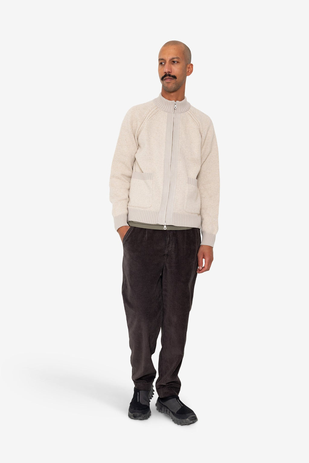 Knitted Zip Thru Bomber - Stone