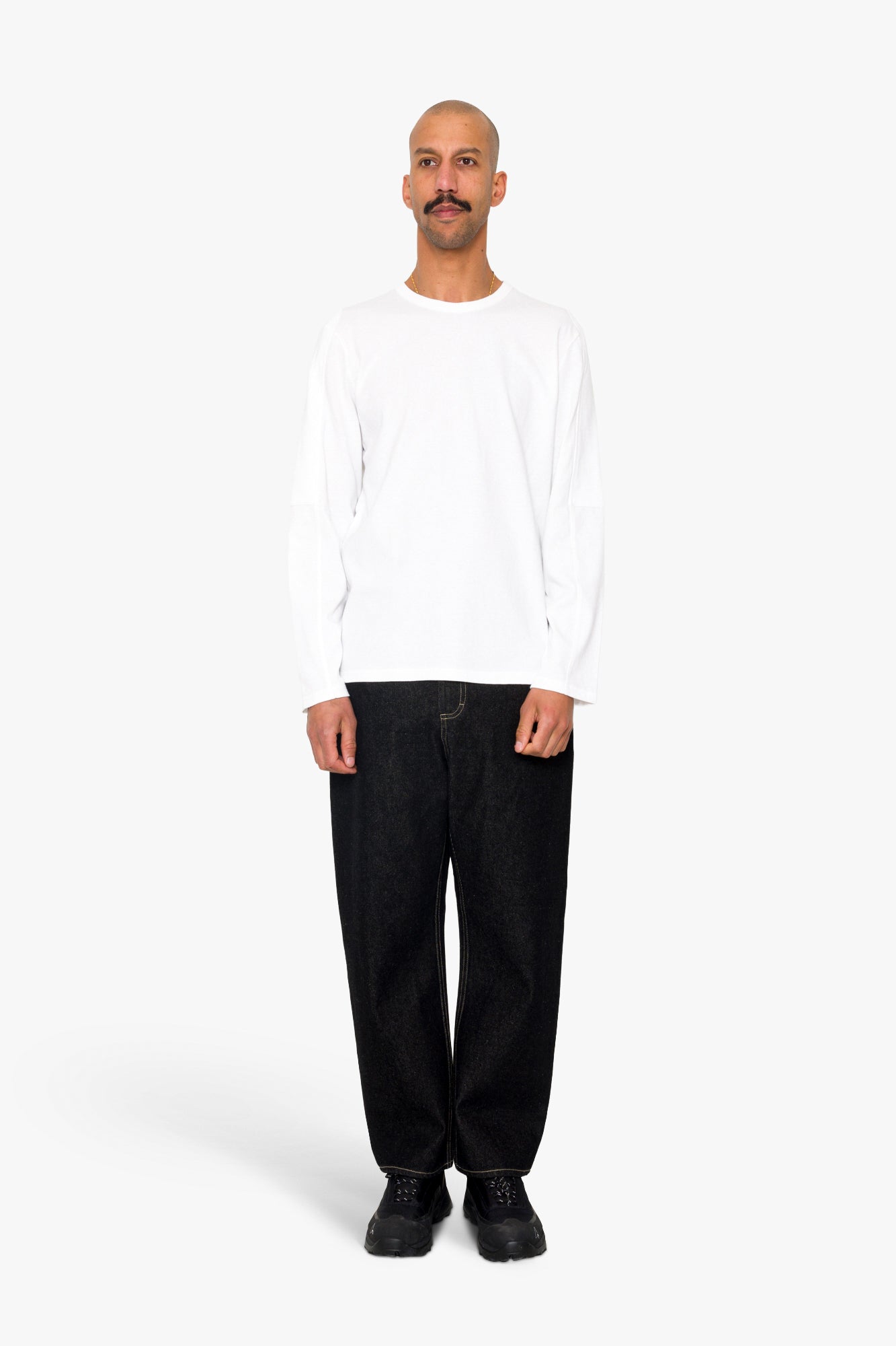 Long Sleeve Curve Panel T-Shirt - White Waffle
