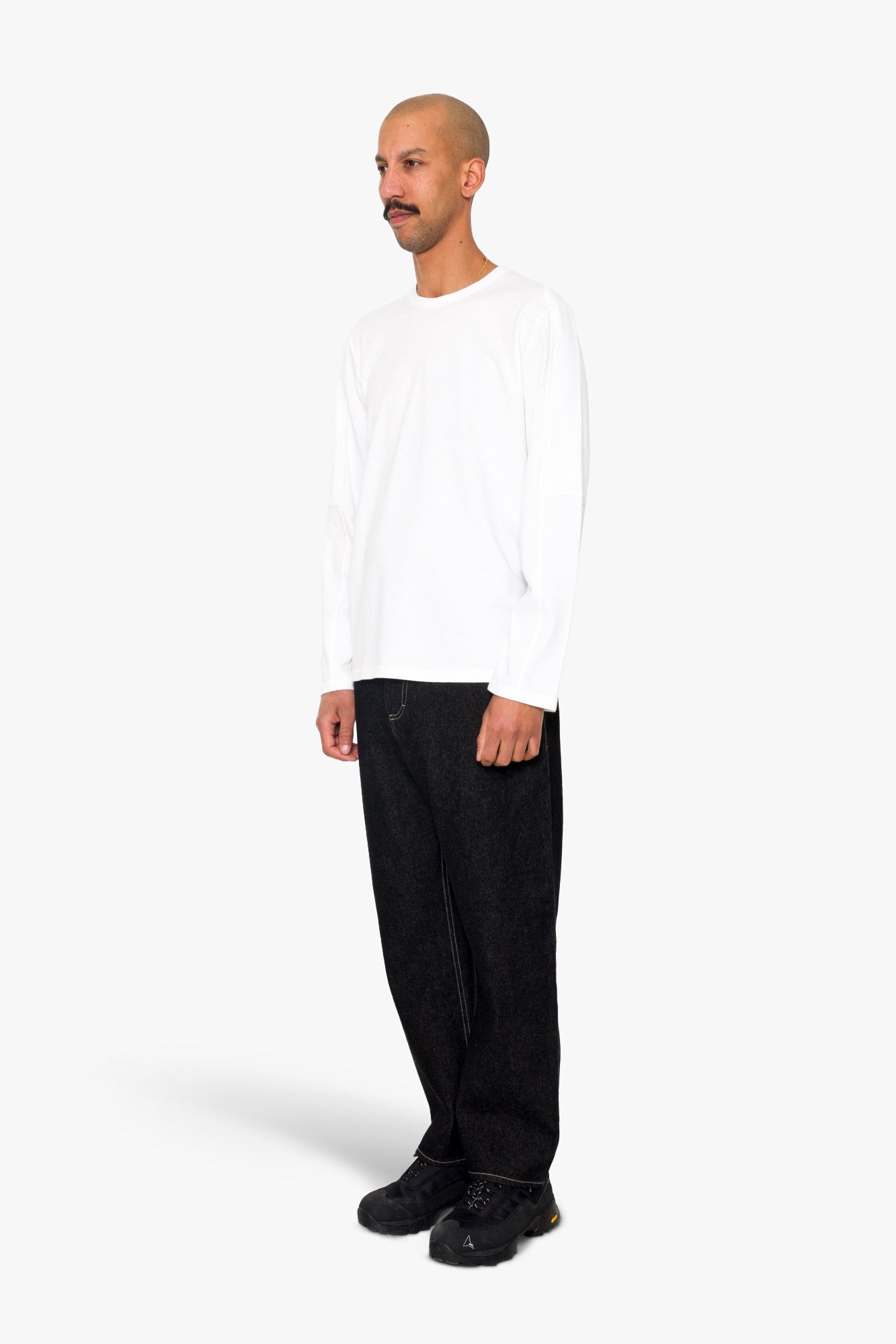 Long Sleeve Curve Panel T-Shirt - White Waffle