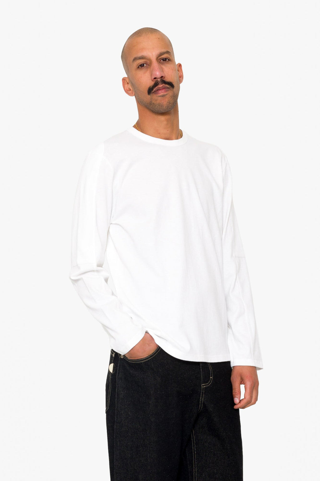 Long Sleeve Curve Panel T-Shirt - White Waffle