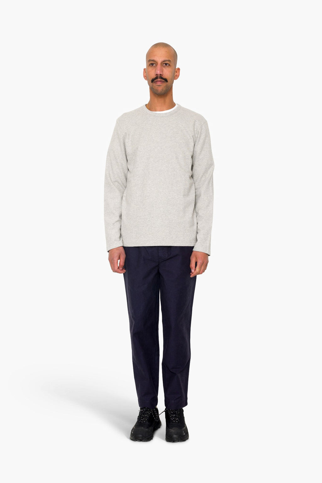 Long Sleeve Textured T-Shirt - Light Grey Melange