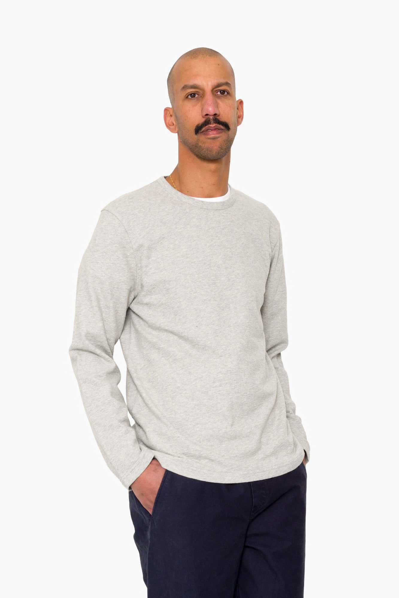 Long Sleeve Textured T-Shirt - Light Grey Melange