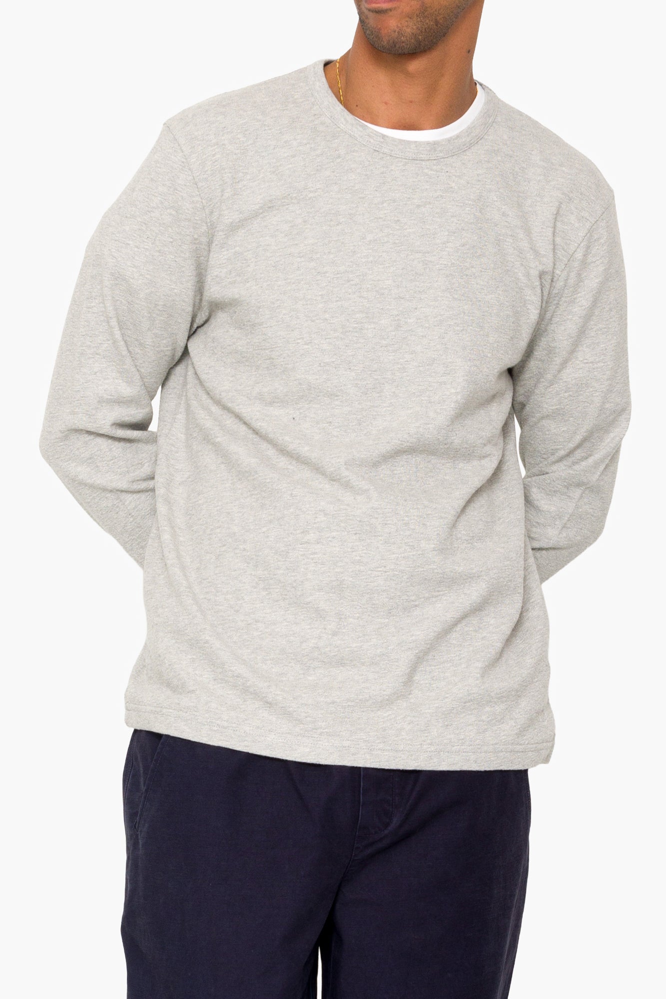 Long Sleeve Textured T-Shirt - Light Grey Melange