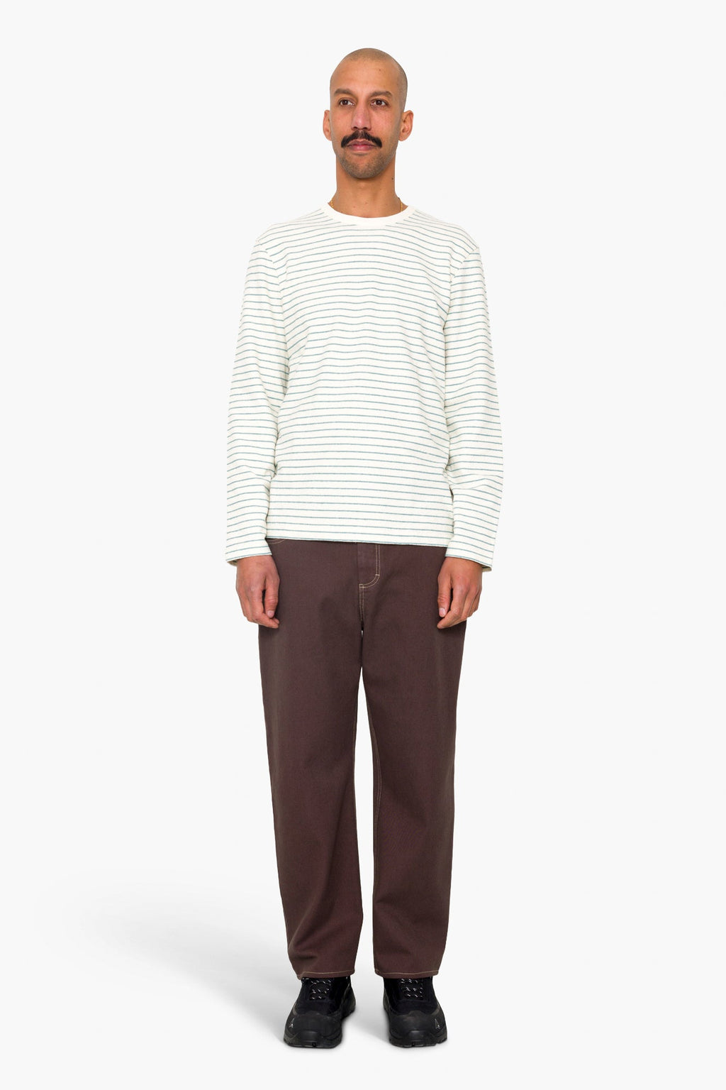 Long Sleeve Textured Stripe T-Shirt - Ecru / Misty Green