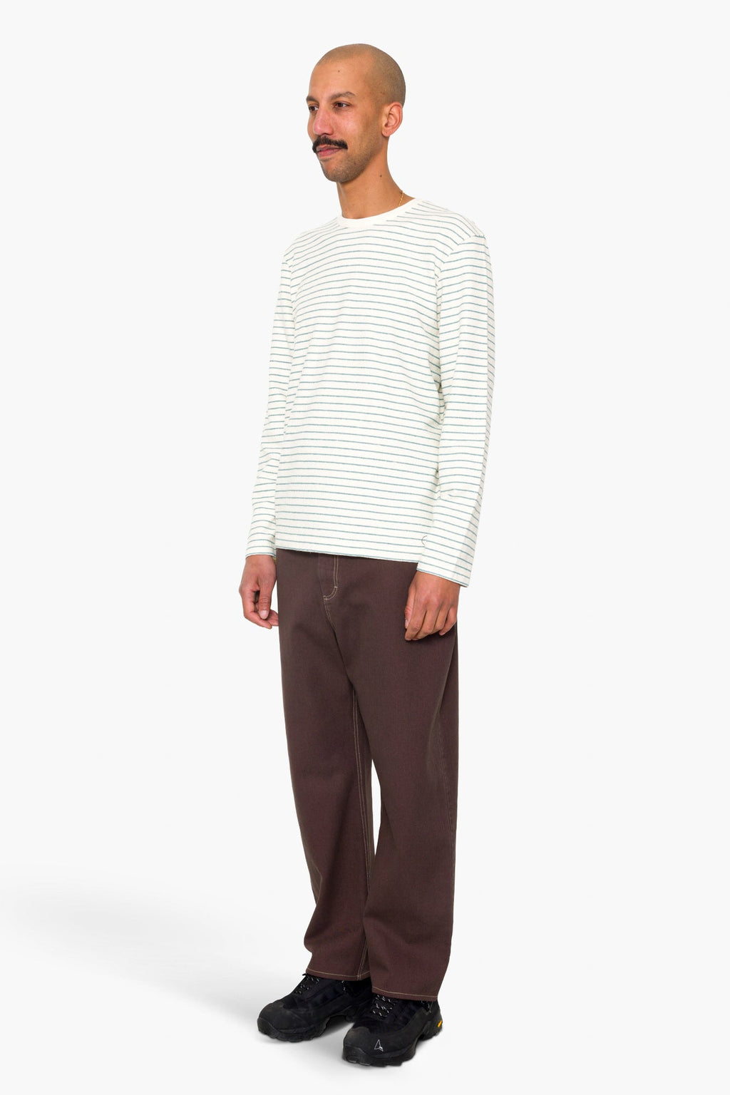 Long Sleeve Textured Stripe T-Shirt - Ecru / Misty Green
