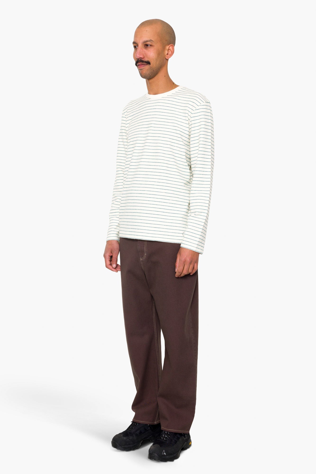 Long Sleeve Textured Stripe T-Shirt - Ecru / Misty Green