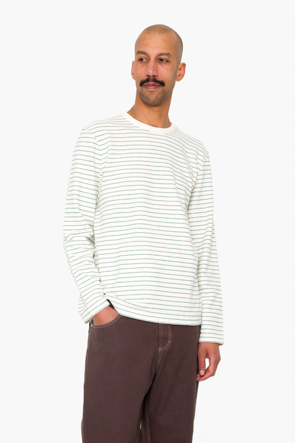 Long Sleeve Textured Stripe T-Shirt - Ecru / Misty Green