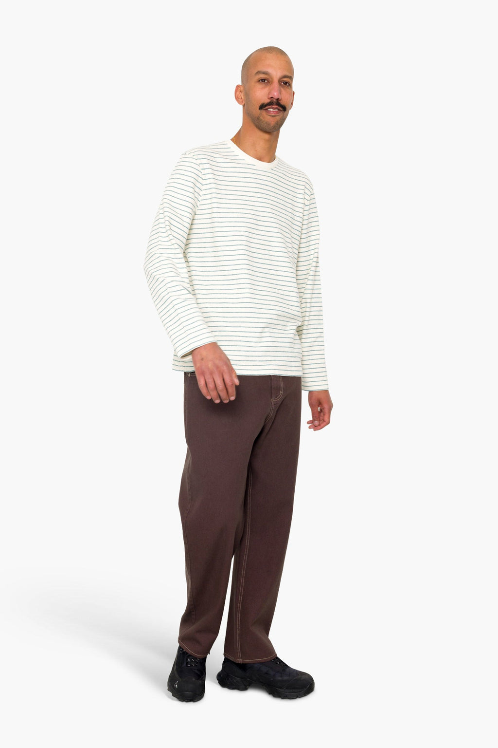 Long Sleeve Textured Stripe T-Shirt - Ecru / Misty Green