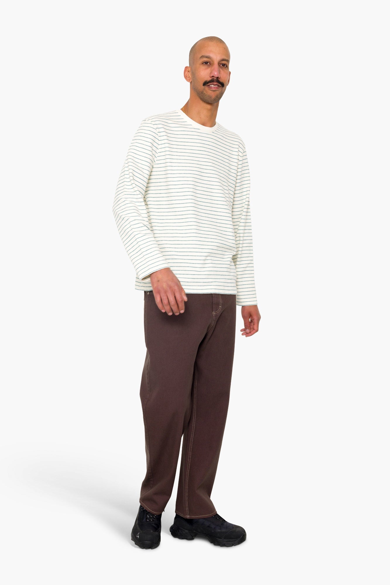 Long Sleeve Textured Stripe T-Shirt - Ecru / Misty Green