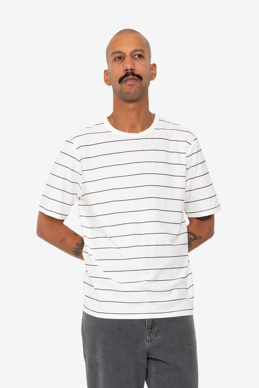 Microstripe T-Shirt - Ecru / Black Grape