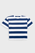 Oversized Striped T-Shirt - Off White / Indigo Blue