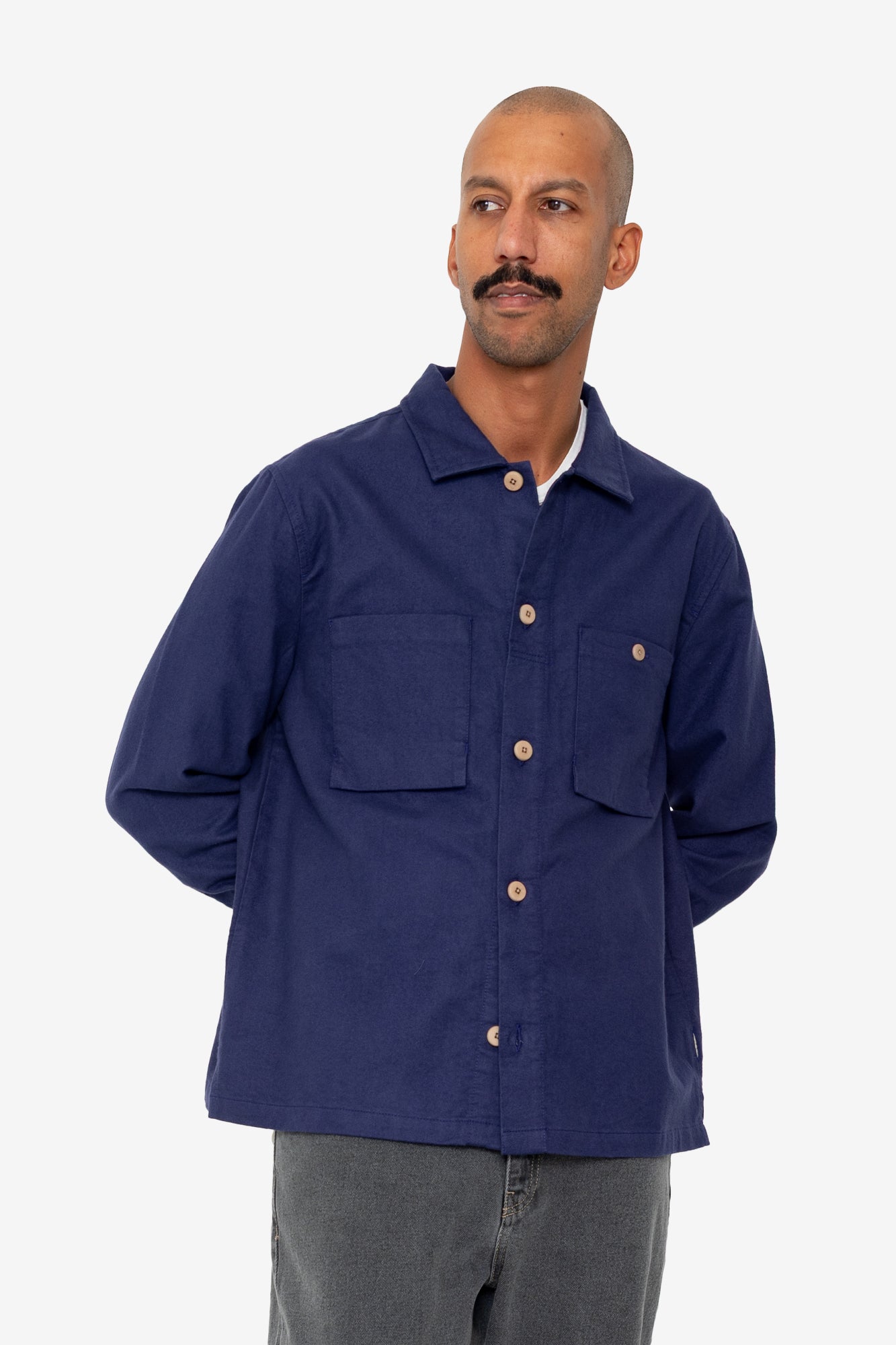 Patch Overshirt - Mid Blue Moleskin