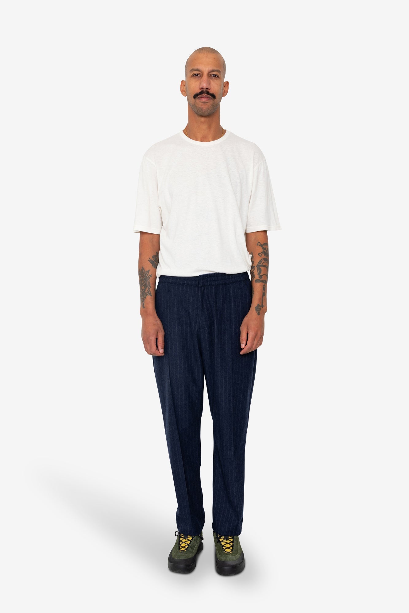 Pintuck Trouser - Navy Wool Stripe