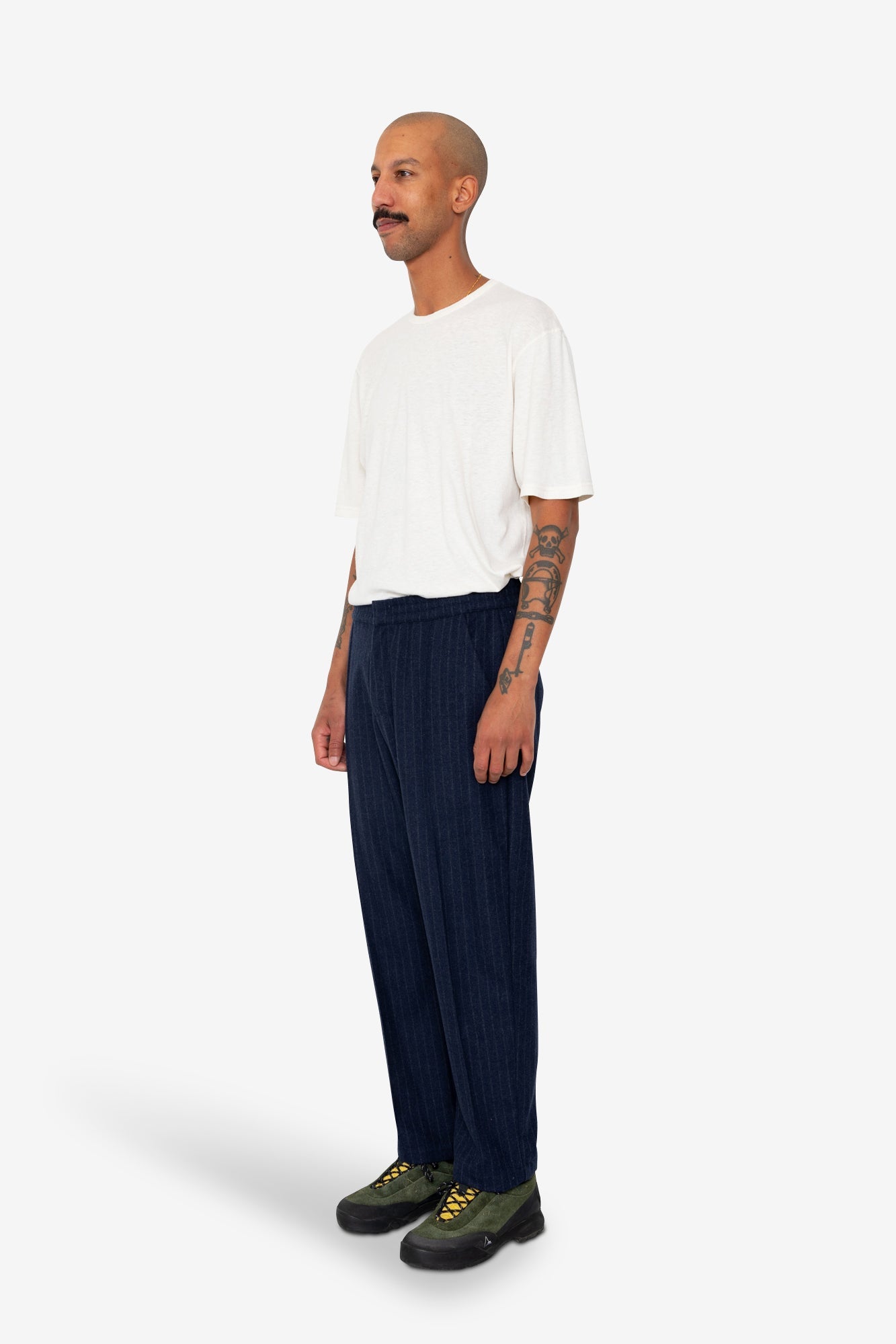Pintuck Trouser - Navy Wool Stripe