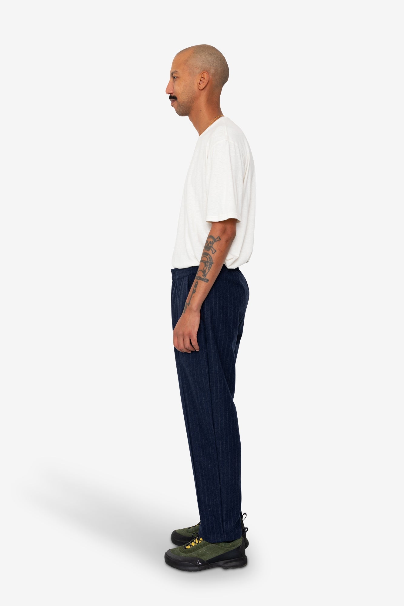 Pintuck Trouser - Navy Wool Stripe