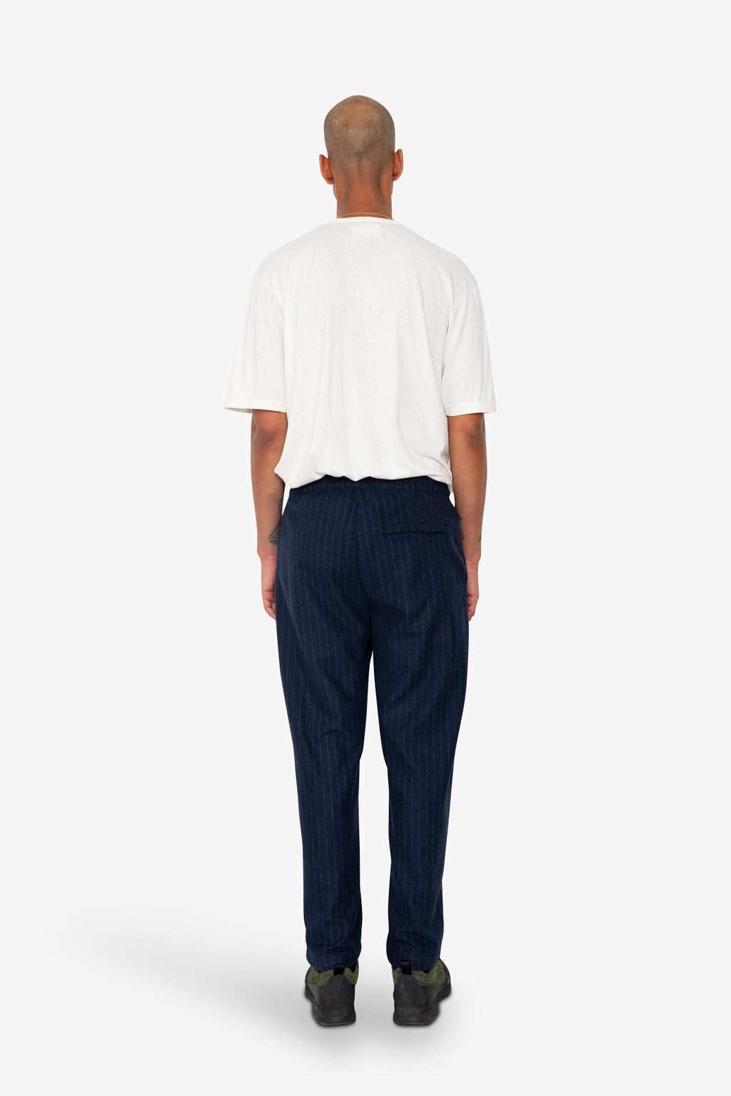 Pintuck Trouser - Navy Wool Stripe