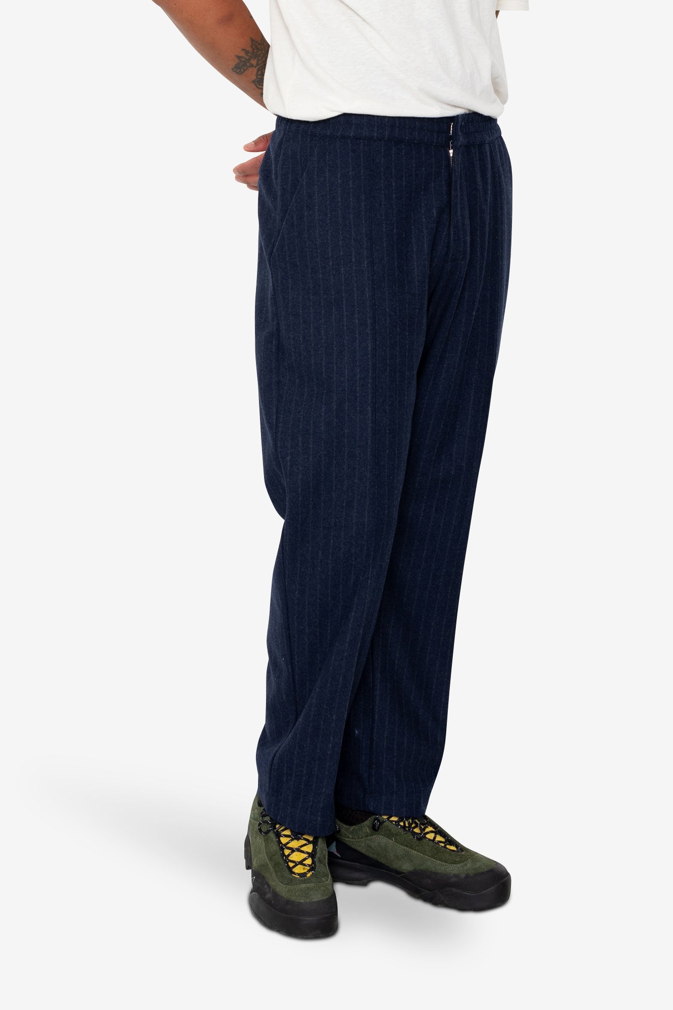 Pintuck Trouser - Navy Wool Stripe