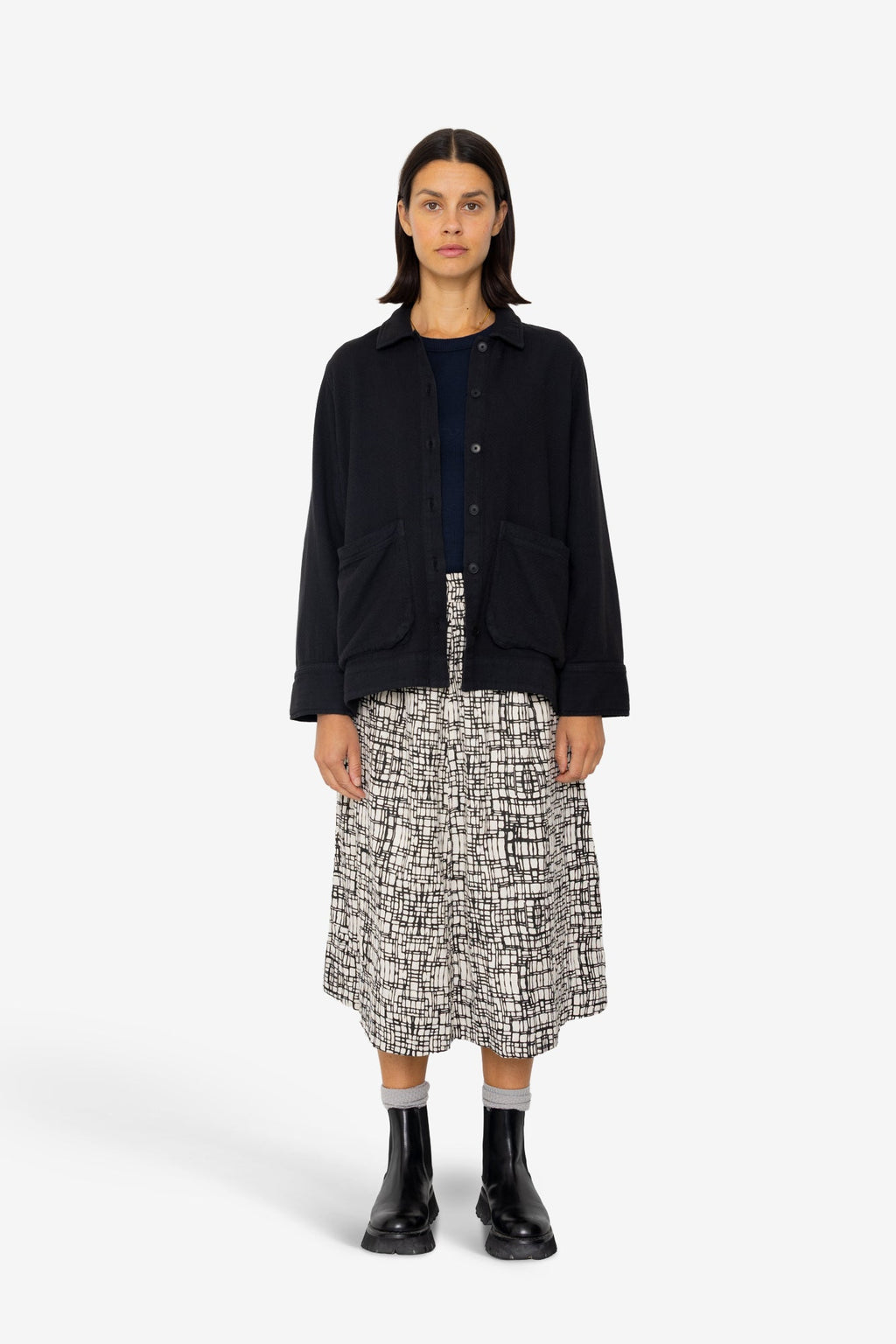 Pleated Shirt - Black Small Basketweave
