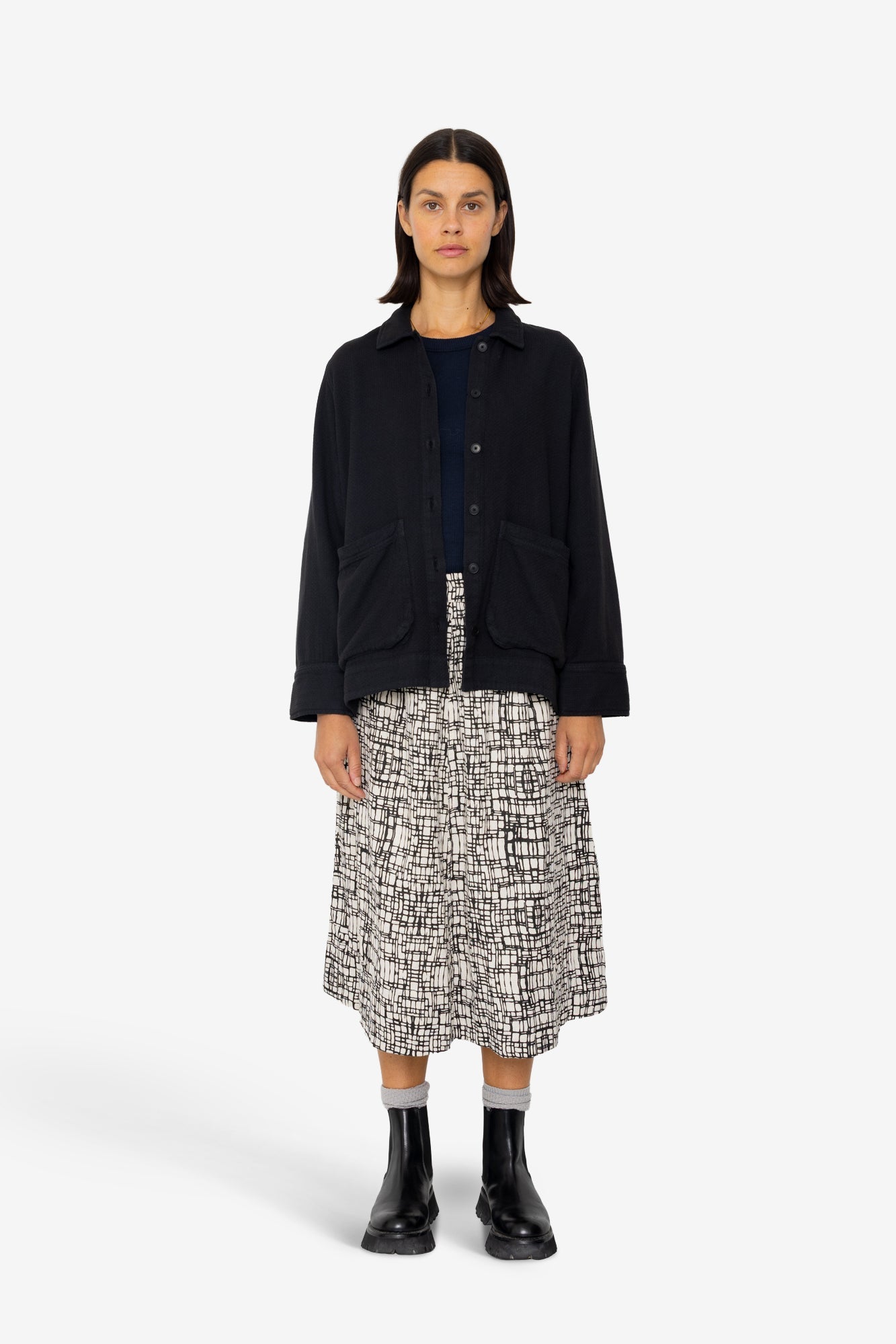 Pleated Shirt - Black Small Basketweave