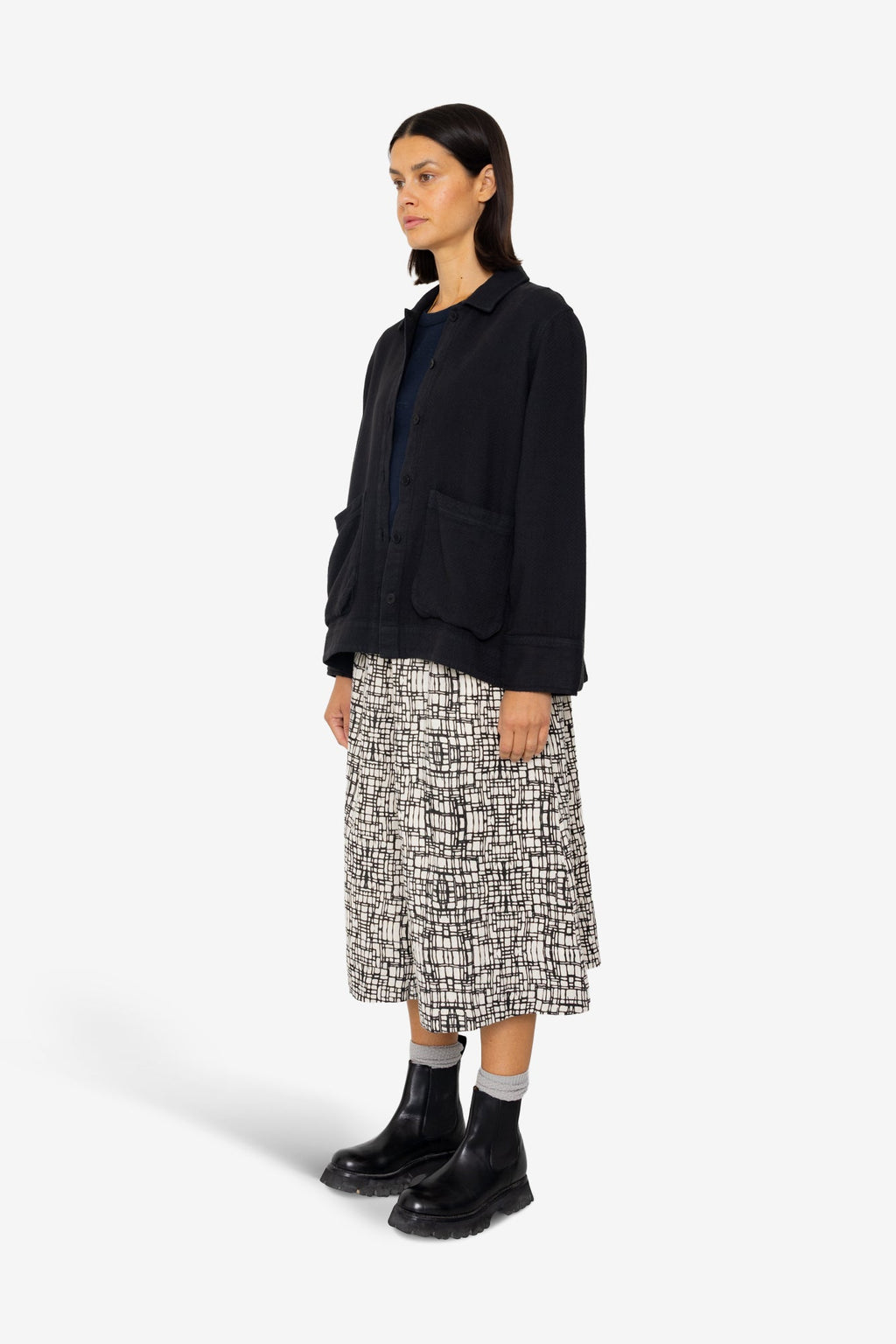 Pleated Shirt - Black Small Basketweave