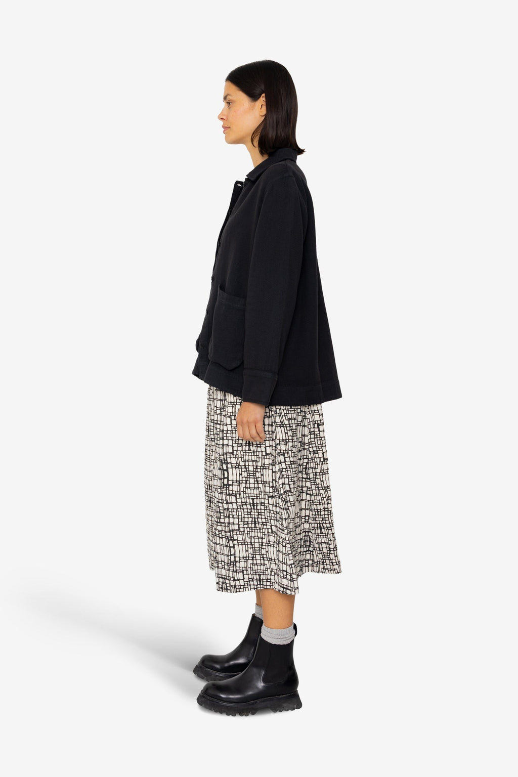 Pleated Shirt - Black Small Basketweave