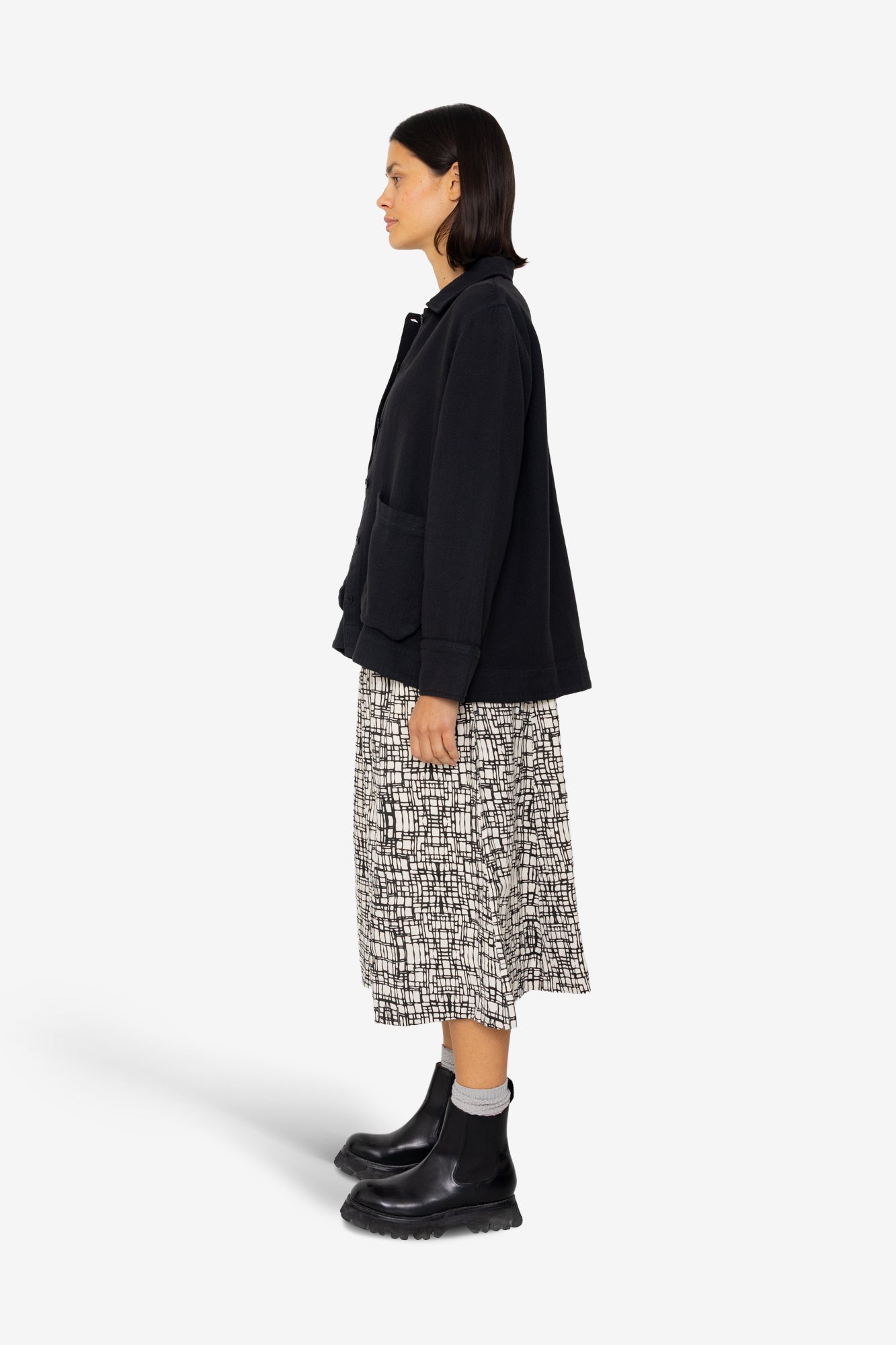 Pleated Shirt - Black Small Basketweave