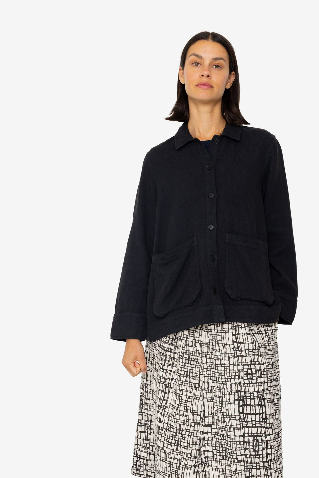 Pleated Shirt - Black Small Basketweave