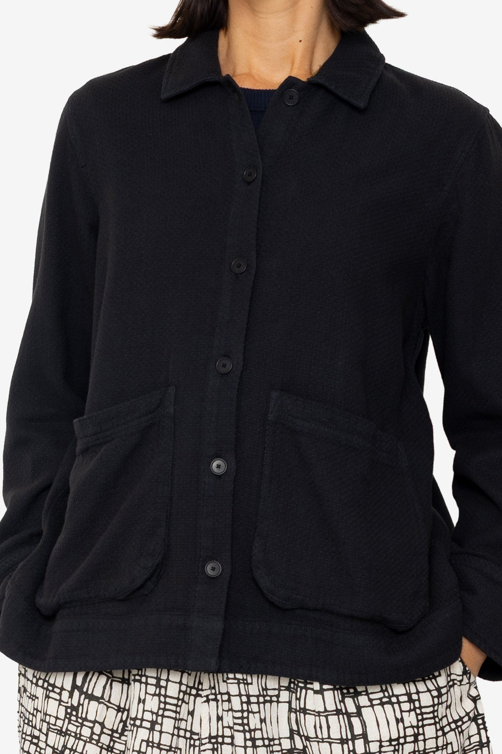 Pleated Shirt - Black Small Basketweave