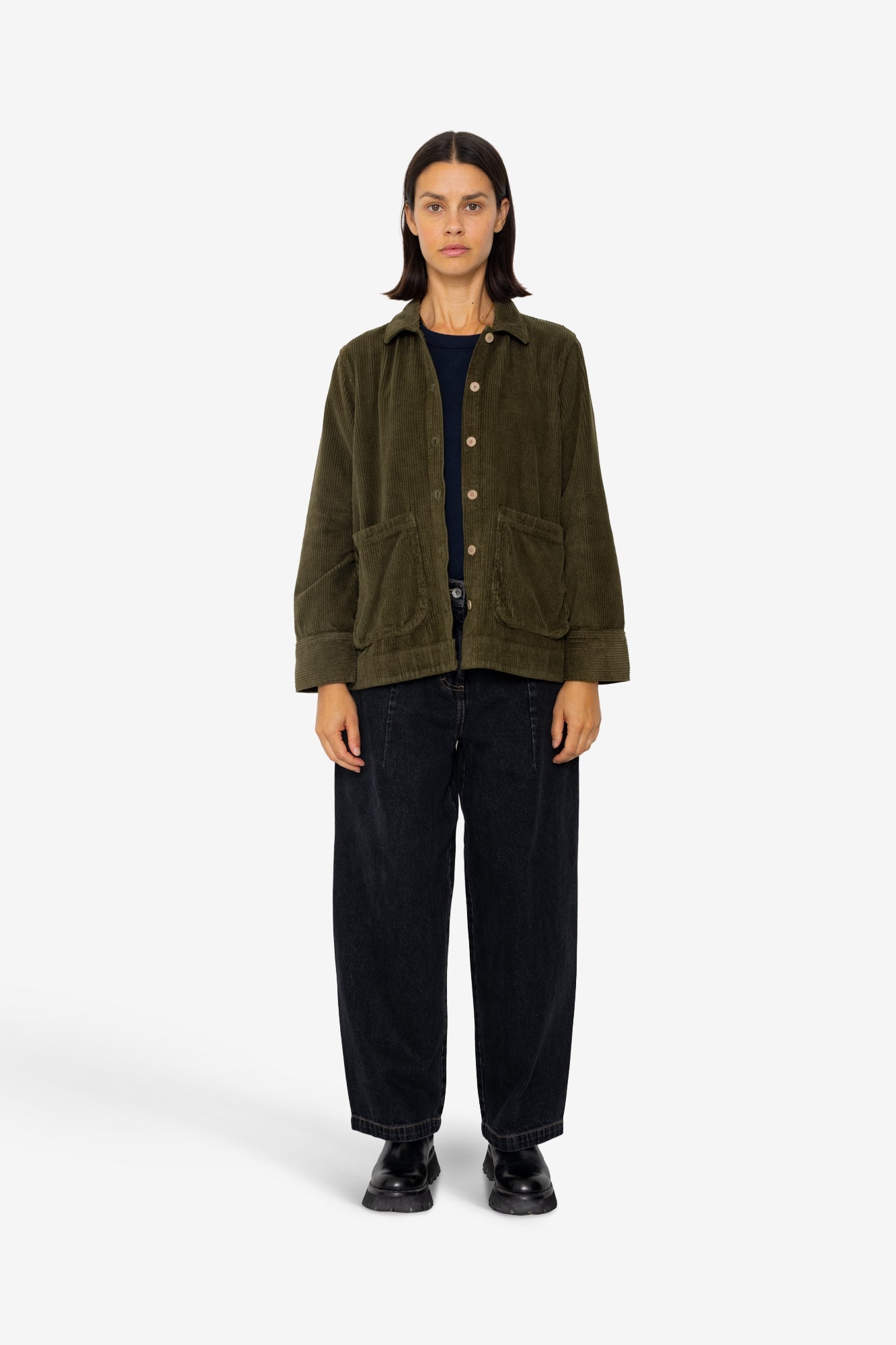 Pleated Shirt - Olive Cord