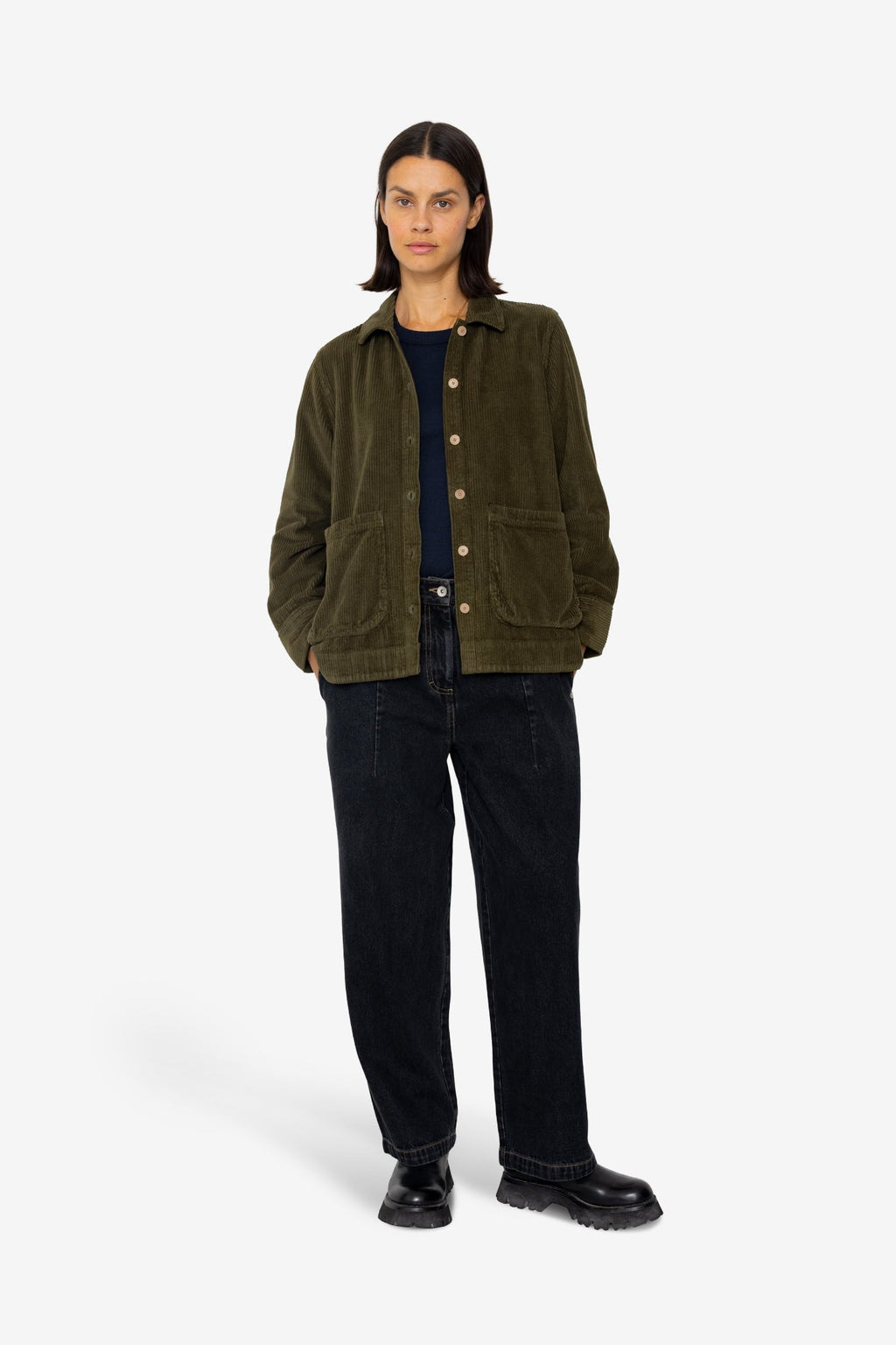 Pleated Shirt - Olive Cord