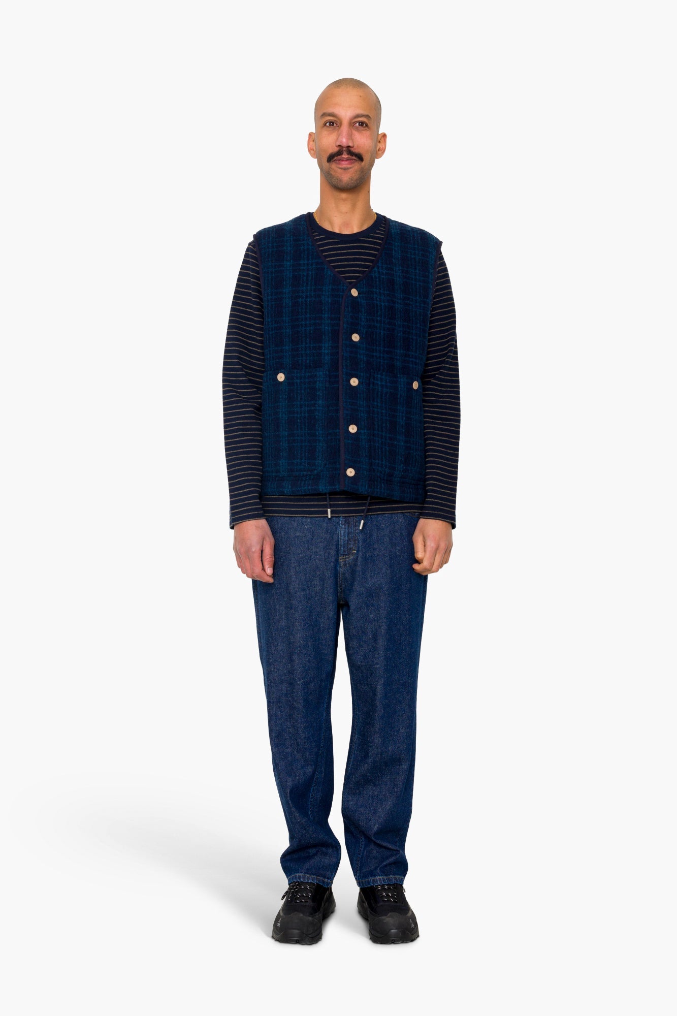 Quilted Gilet - Indigo Textured Check