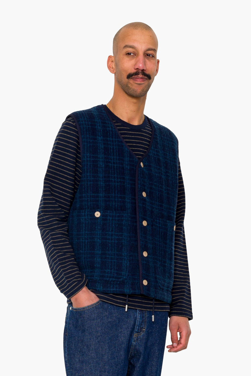 Quilted Gilet - Indigo Textured Check